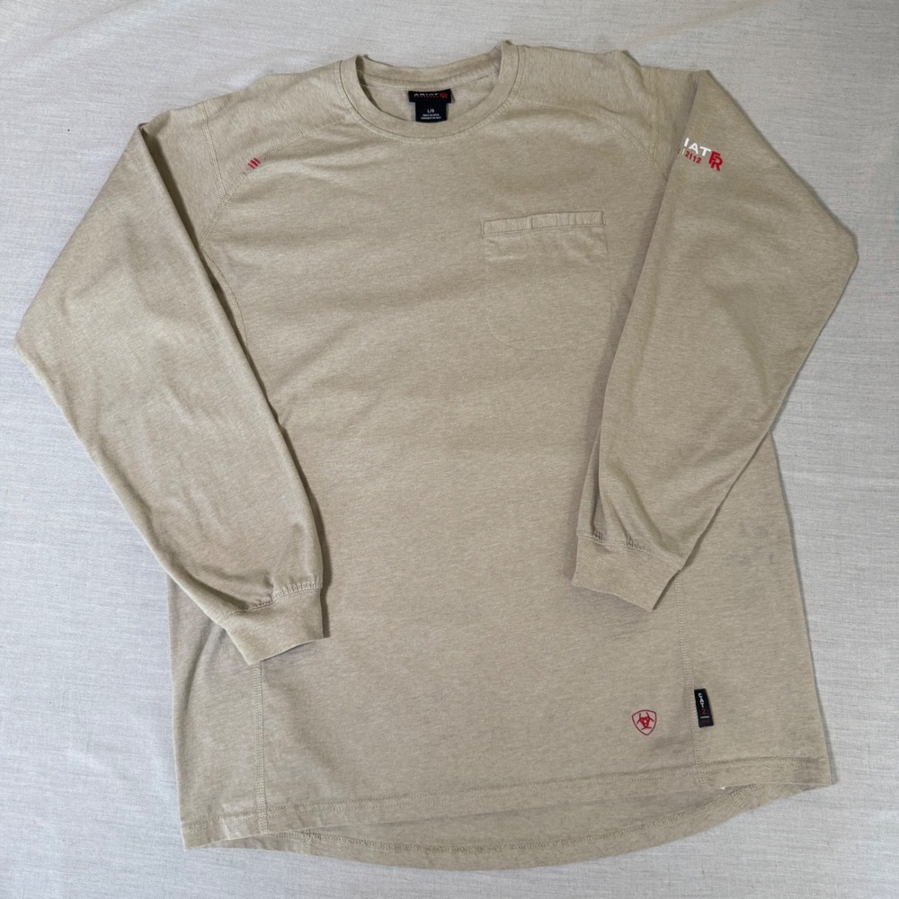 Ariat FR Mens Large Khaki Flame Resistant Long Sleeve Pocket T-Shirt CAT 2 PPE